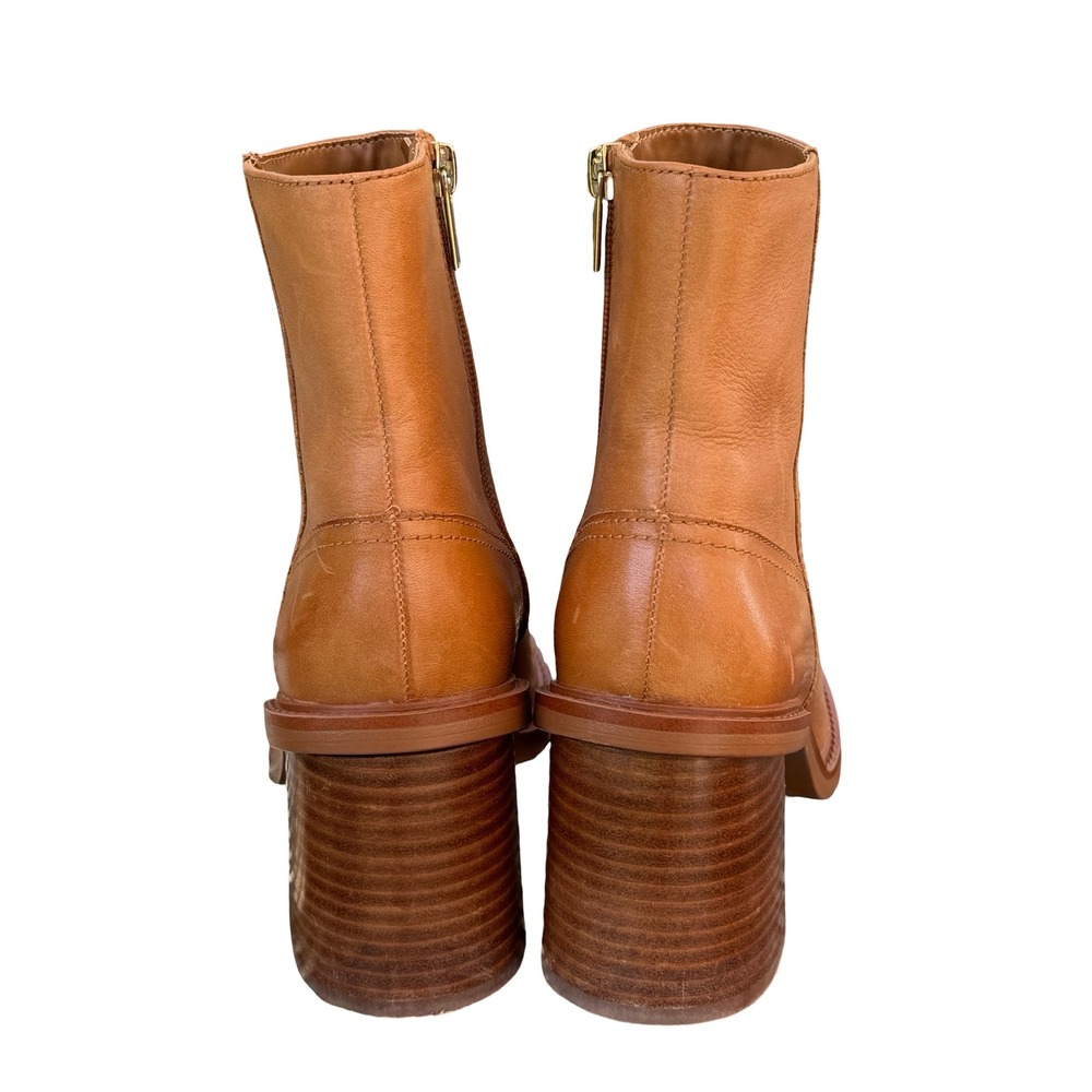 Aldo Womens Filly Cognac Tan Leather Square Toe Block Heel Ankle Boots Sz  7 - Picture 3 of 9